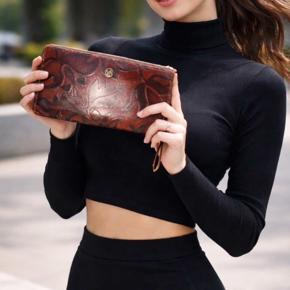 Valentina Embossed Leather Zipper around Wallet with Logo